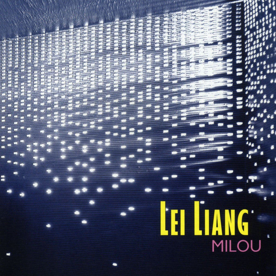Album cover for Lei Liang: Milou featuring a dark, abstract design with the artist's name and the title of the album.