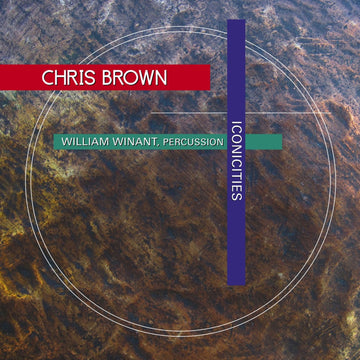 Album cover for Chris Brown: Iconicities featuring a graphic design with text indicating the artist and the album name, with a reddish-brown background.