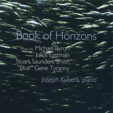 Cover of the 'Book of Horizons' CD featuring Joseph Kubera playing the piano, with a background of what appears to be fish swimming in water.