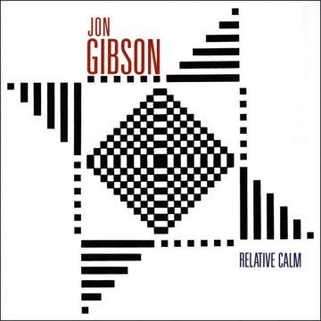Album cover for Jon Gibson's Relative Calm featuring a black and white geometric design.