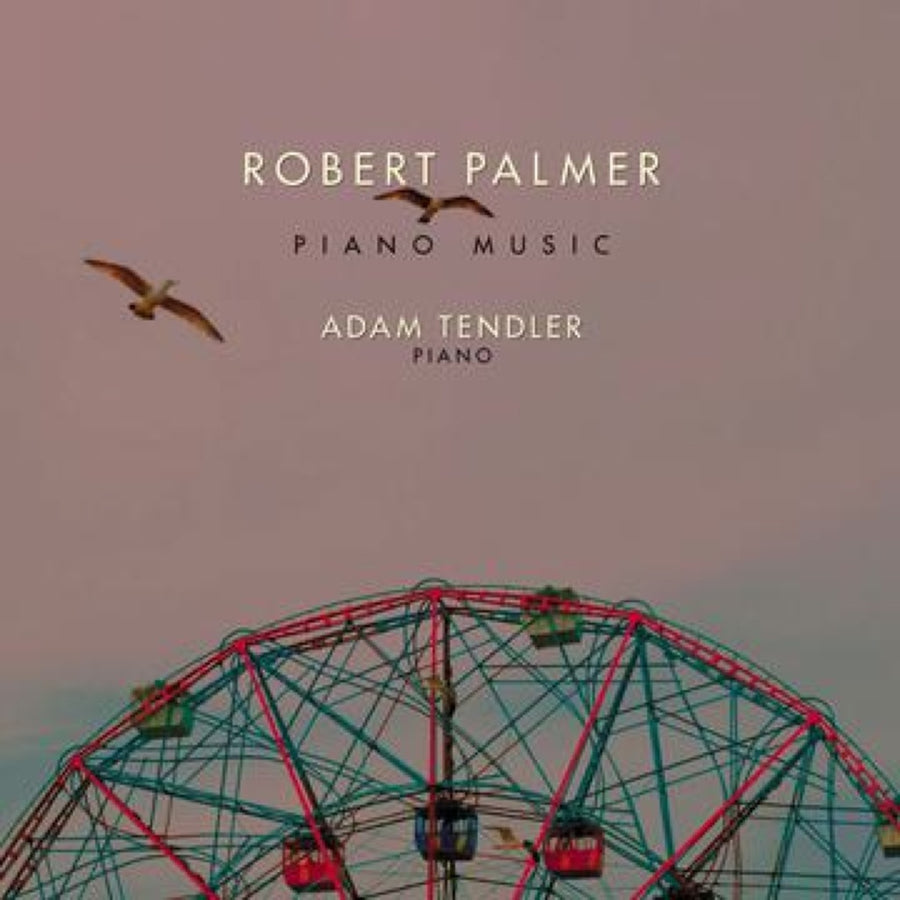 Cover art for an album of piano music by Robert Palmer performed by Adam Tendler on piano. The image features the upper top of a ferris wheel with two seagulls flying by.