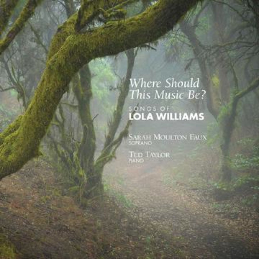 Cover art for the album 'Where Should This Music Be? - Songs of Lola Williams' featuring a misty forest scene with a prominent tree in the foreground.