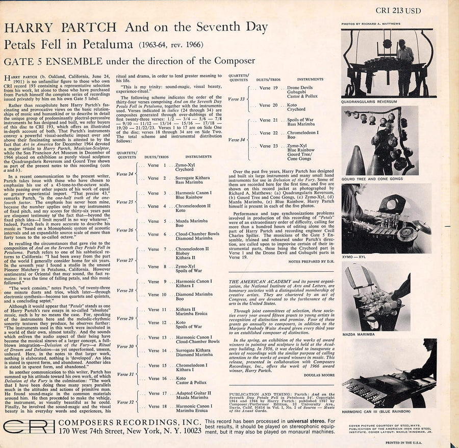 Harry Partch: And on the Seventh Day Petals Fell in Petaluma (LP)