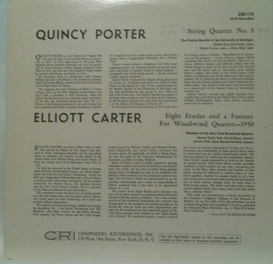 Porter: Quartet No. 8; Carter: Eight Etudes and a Fantasy